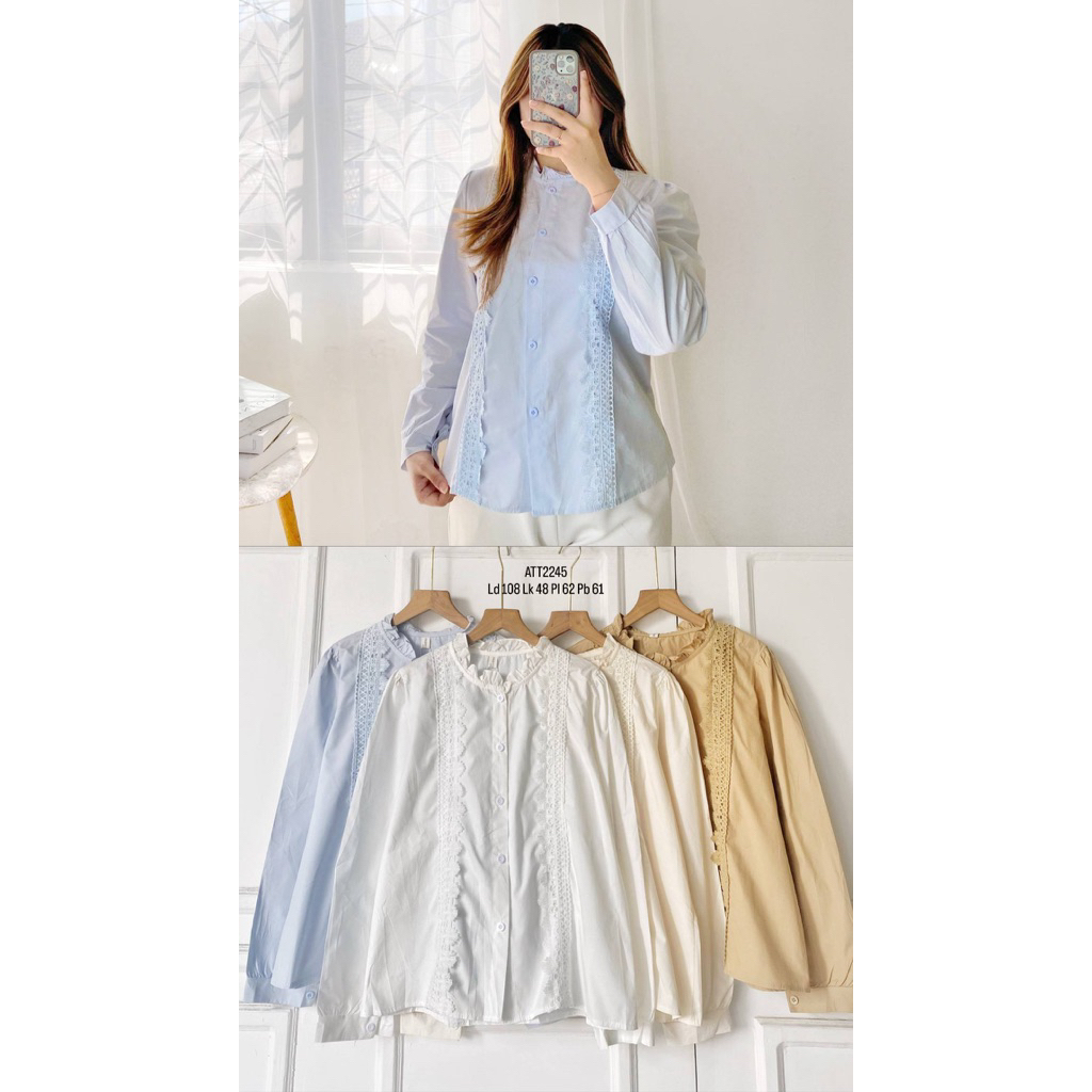 [BISA COD] ATT2245 - Blus Katun Kerah Ruffle Aksen Renda Vintage