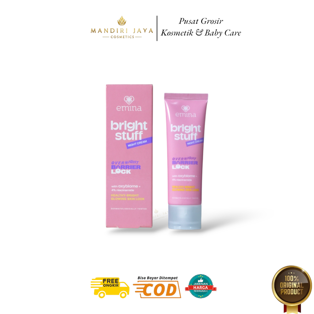 Emina Bright Stuff Night Cream 20g - Pelembab Wajah Malam Hari Cerah Glowing dan Lemba / Cream Emina