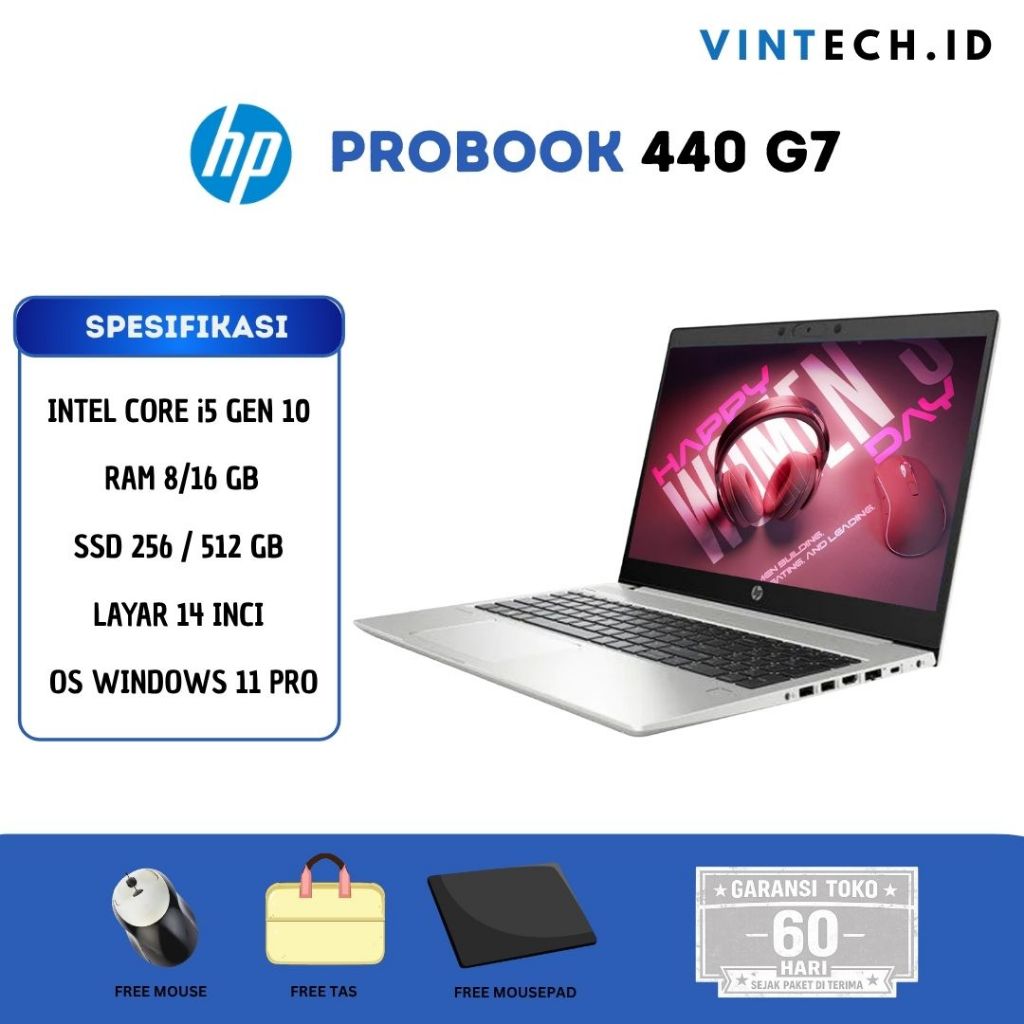Laptop HP Probook 440 G7 Core i5 Gen 10 RAM 16/512GB Layar 14 Inci Full HD
