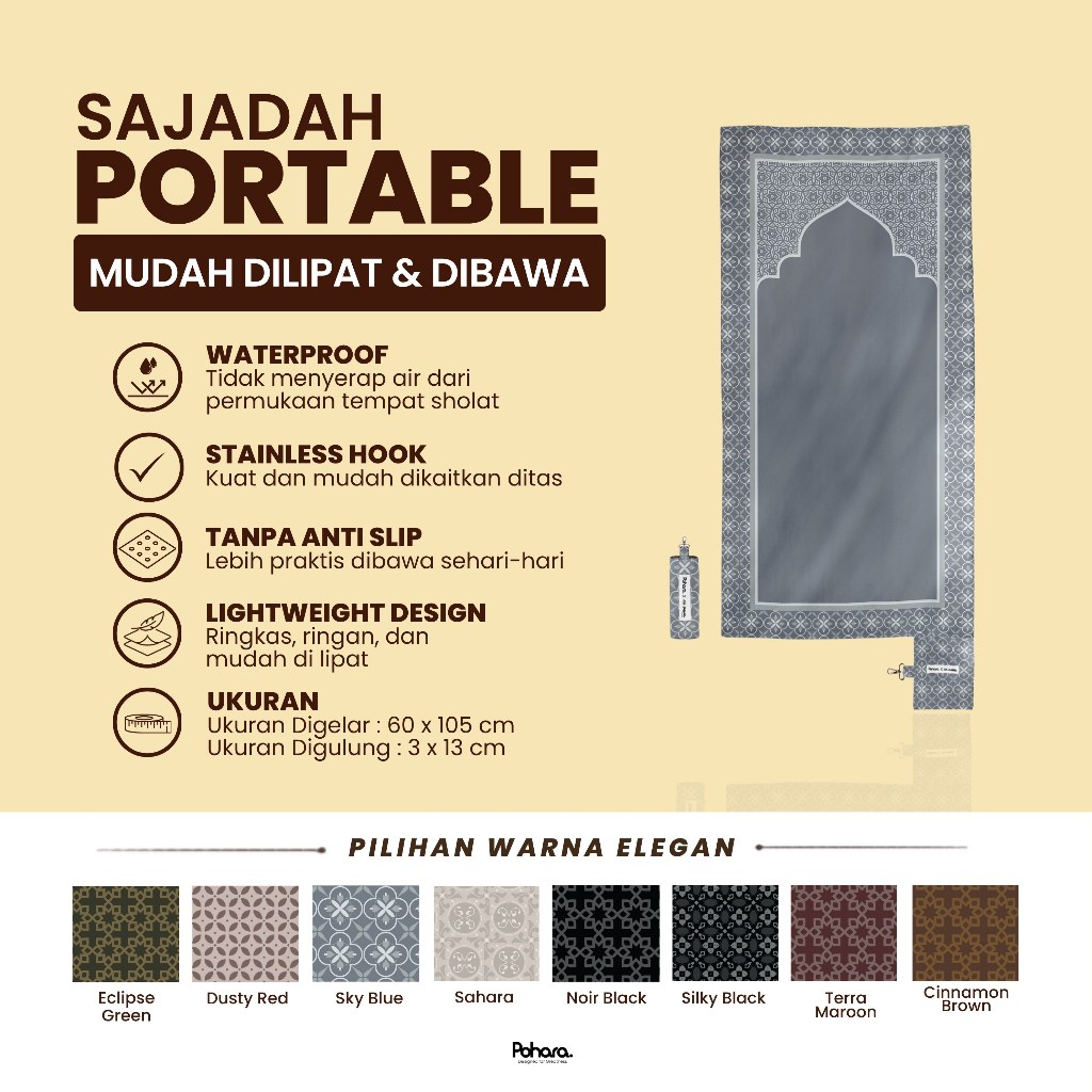 Pohara Sajadah Travel Gulung Portable  Mini Tanpa Anti Slip Waterproof  Premium Souvenir Haji Umroh 