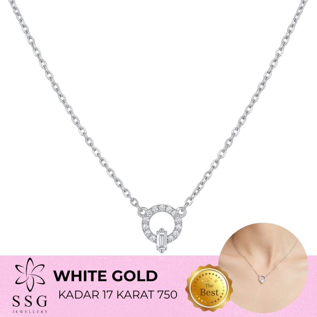 Kalung Rantai Liontin Permata Minimalis White Gold / Emas Putih 17K - SSG JEWELLERY