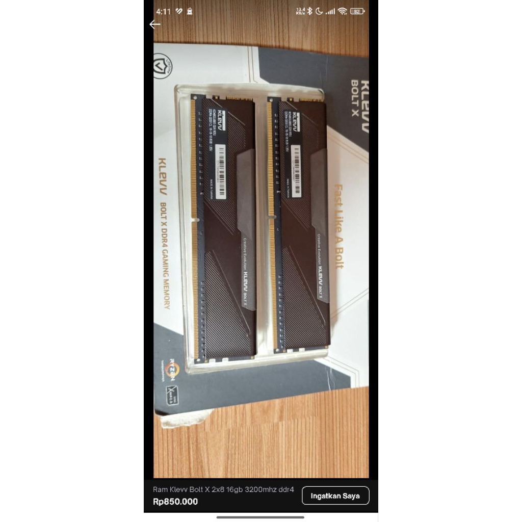 RAM DDR4 16GB 2X8Gb Bekas Klevv Bolt 3200MHz