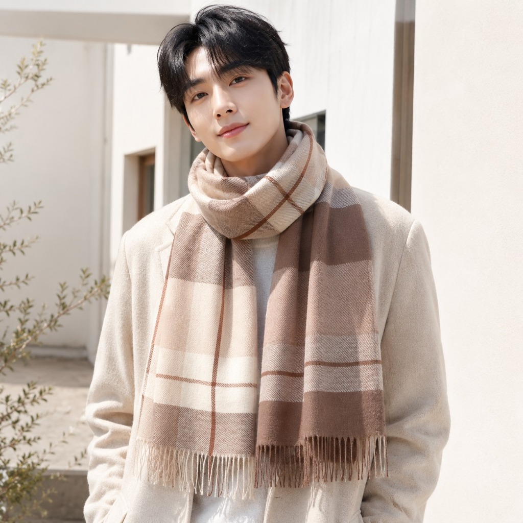 Syal Korea Baru Wol Sutra Imitasi Fashion Musim Dingin Cocok untuk Pria Wanita Unisex
