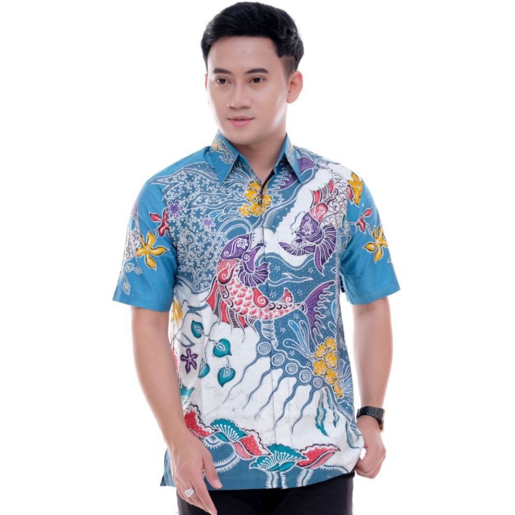 Batik tulis pria modern kain satin lengan pendek dalam lapis furing premium quality/batik tulis Peka