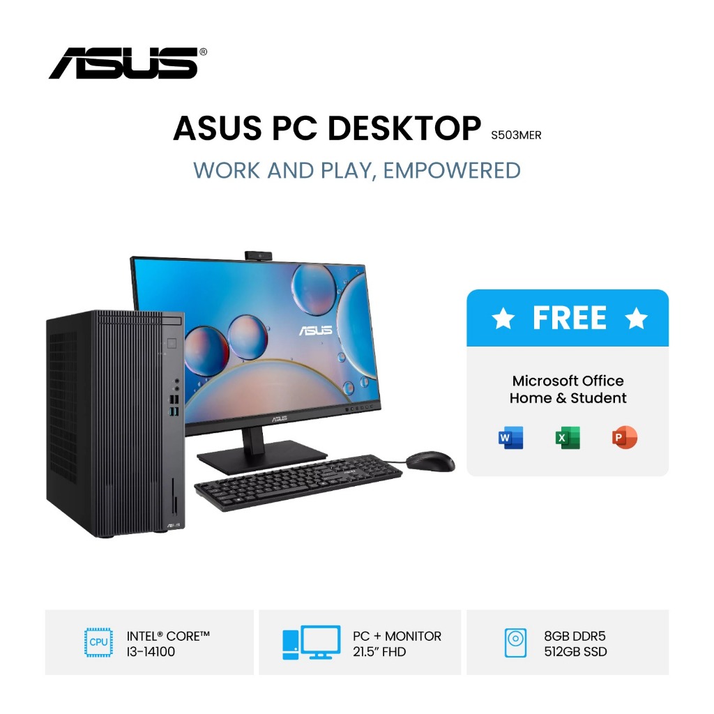 ASUS PC DESKTOP S503MER [Intel Core I3 14100 / Intel Graphics / 8GB / 512GB / 21.5 Inch LED Monitor 