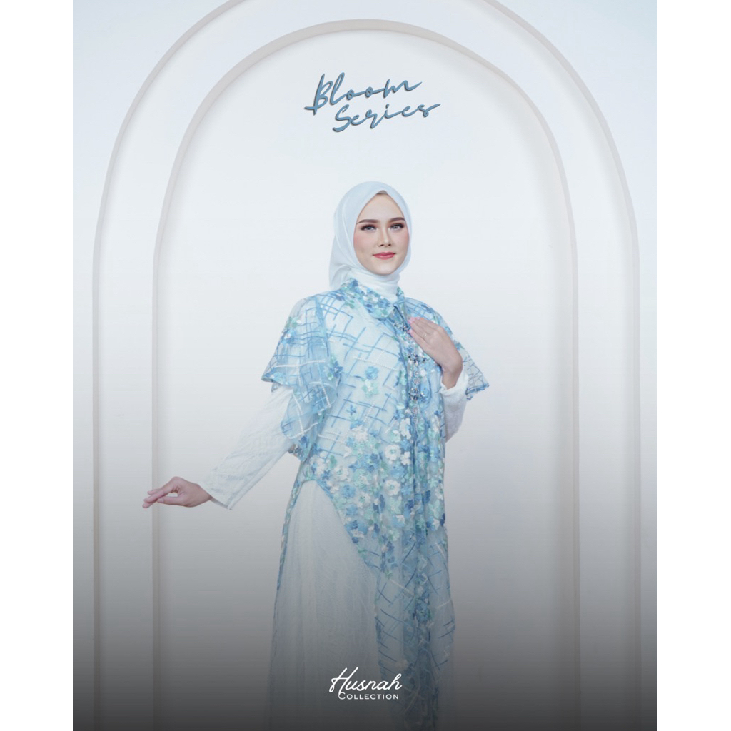 Husnah Collection - Dress Bloom Series Biru Langit Mix Putih