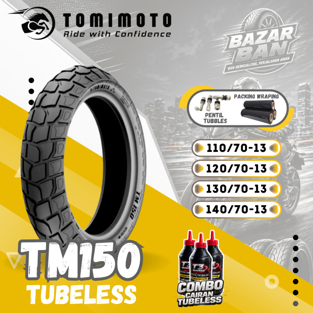 (PRODUKSI TERBARU) BAN TOMIMOTO TUBELESS RING 13 TM150 ( 110/70-13 / 130/70-13 ) / BAN TOMIMOTO TM15