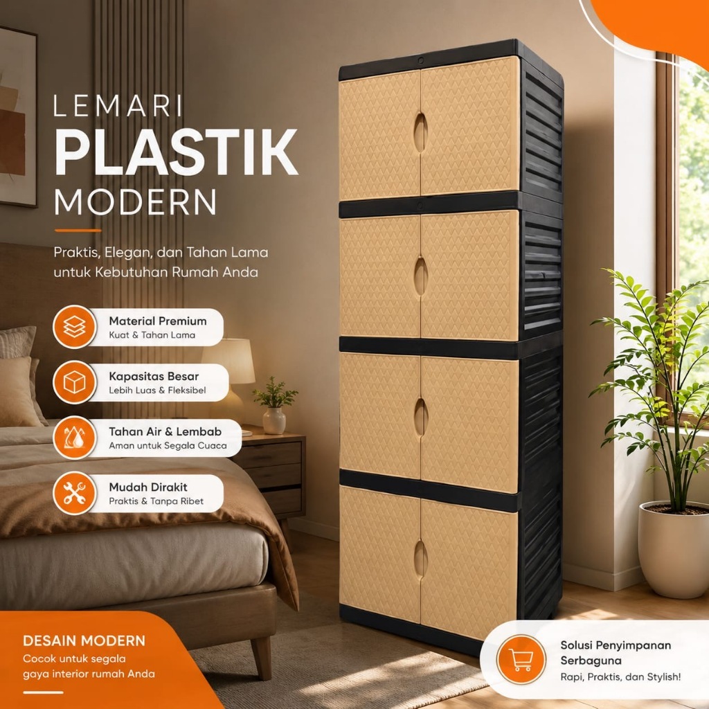 LEMARI PLASTIK 4 SUSUN LEMARI PAKAIAN RAK BAJU RAK SUSUN BAHAN TEBAL KOKOH