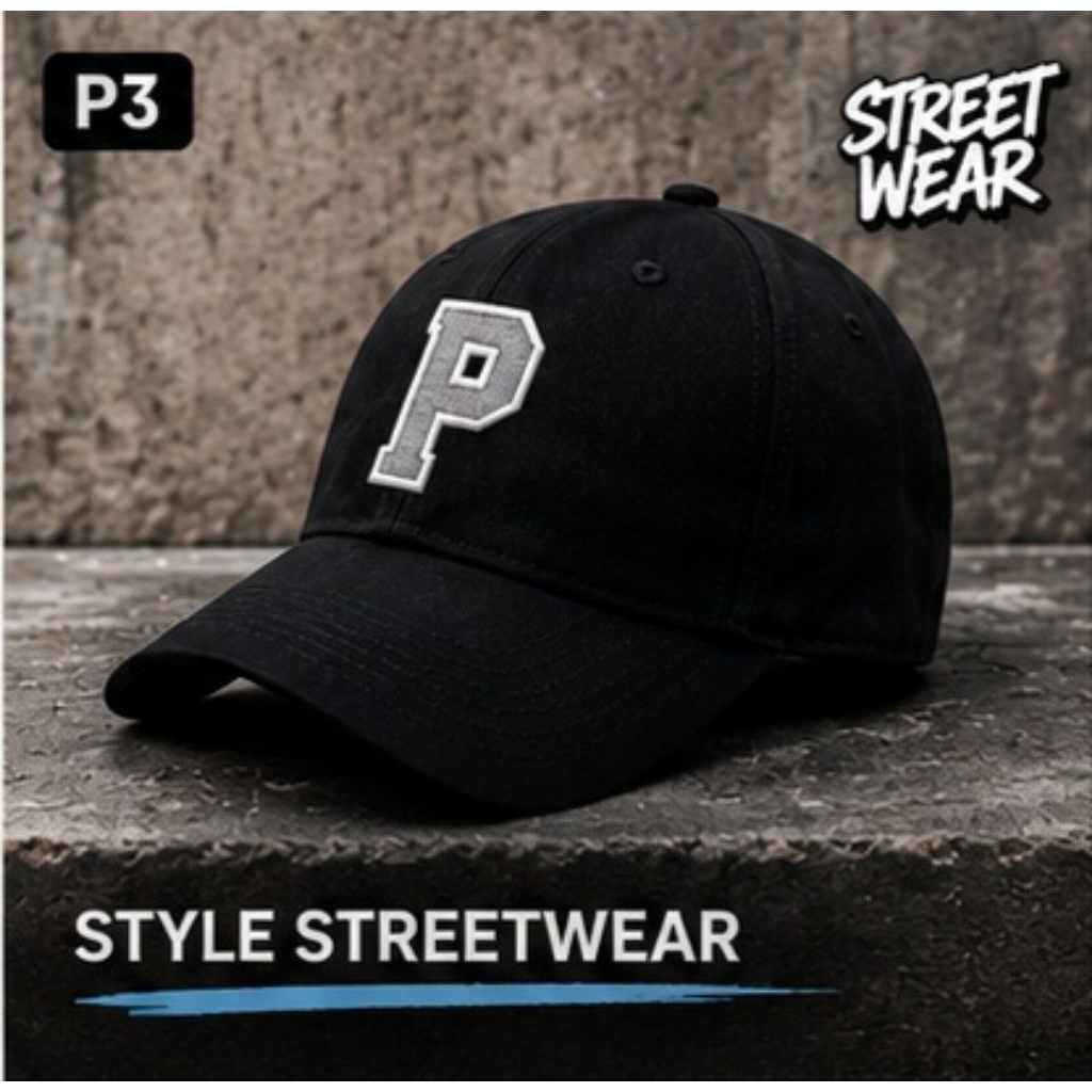 Topi Baseball Street Fashion Bordir Huruf P premium