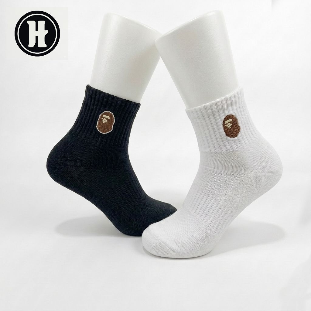 Kaos Kaki Bape Quarter Unisex Katun Tebal Motif Bordir Premium Socks