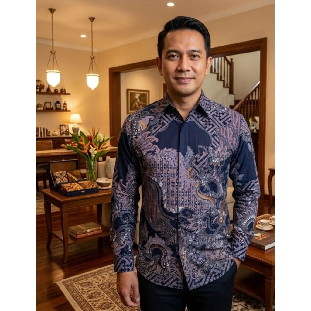 Baju batik pria lengan panjang berpuring premium