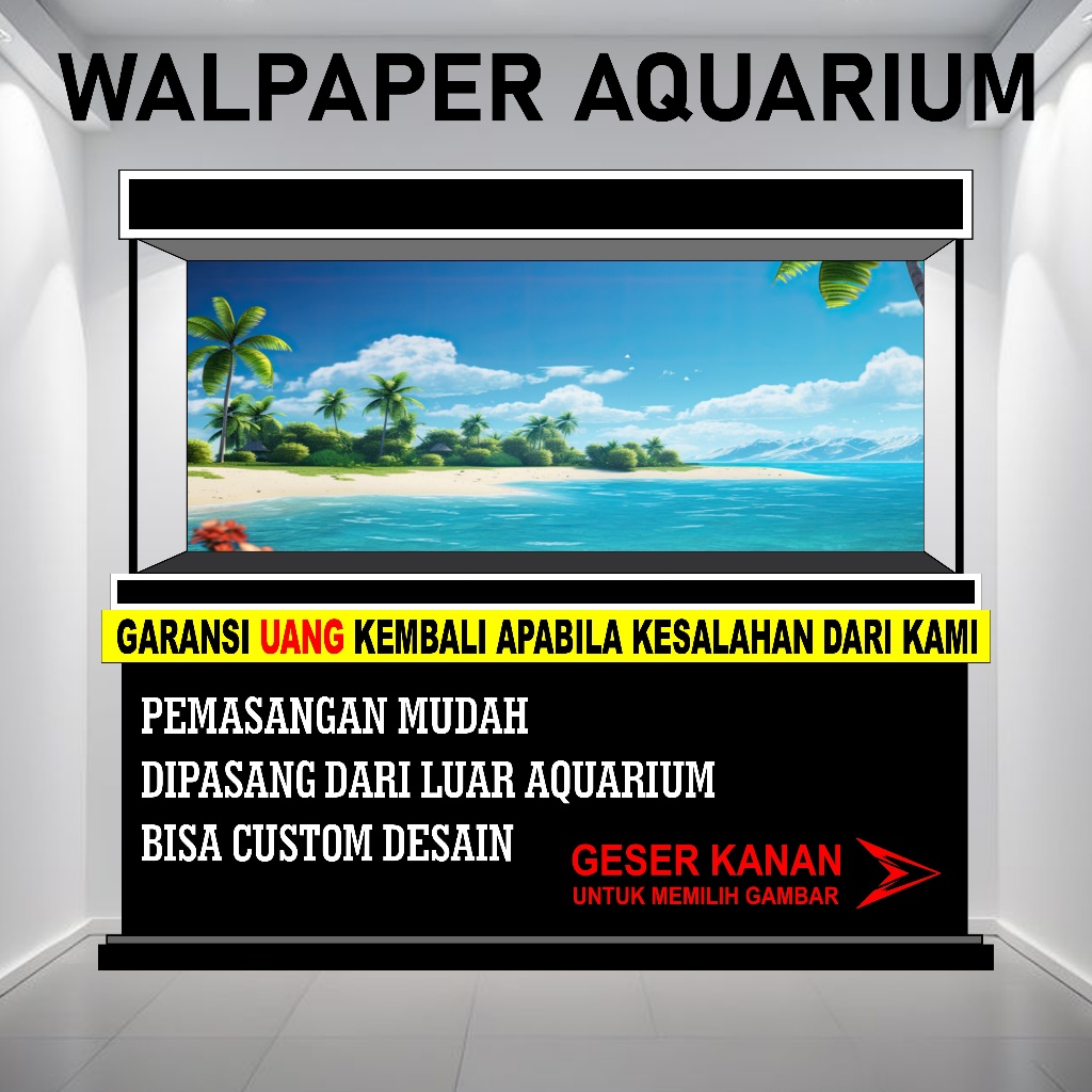 STICKER AQUARIUM, AQUASCAPE,STIKER KACA AQUARIUM,BACKGROUND AQUARIUM TEMA PEMANDANGAN PANTAI