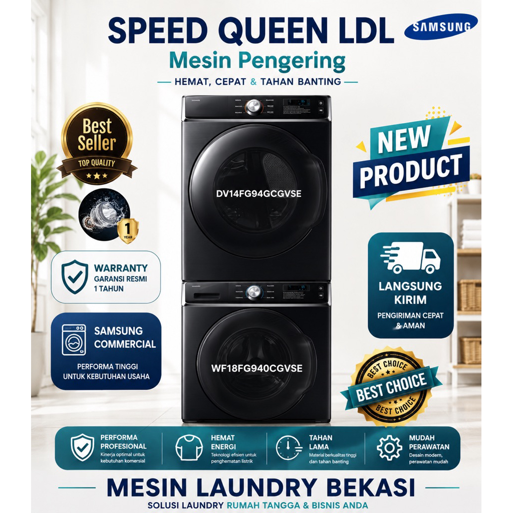 Stack Washer & Dryer DV14FG94GCGVSE 14 Kg Samsung Commercial Laundry