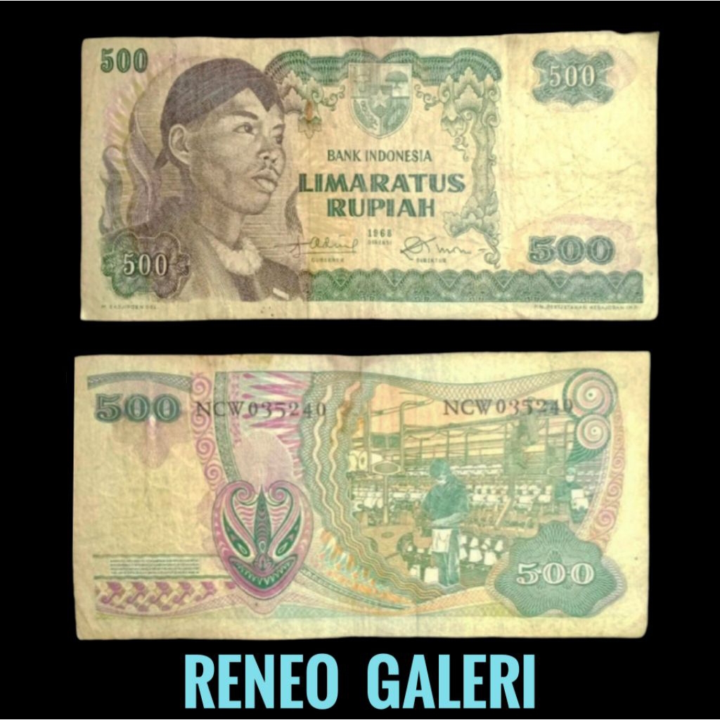 VF asli 500 Rupiah Seri sudirman tahun 1968 Rp Jendral Soedirman uang kertas kuno duit lama Indonesi