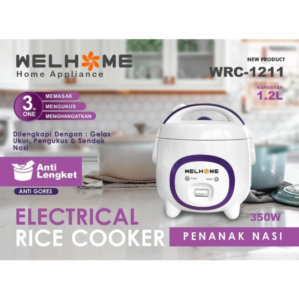 Rice Cooker WELHOME WRC-1211 1,2 Liter 3in1 Multifungsi/Penanak Nasi Welhome WRC1211 ORIGINAL