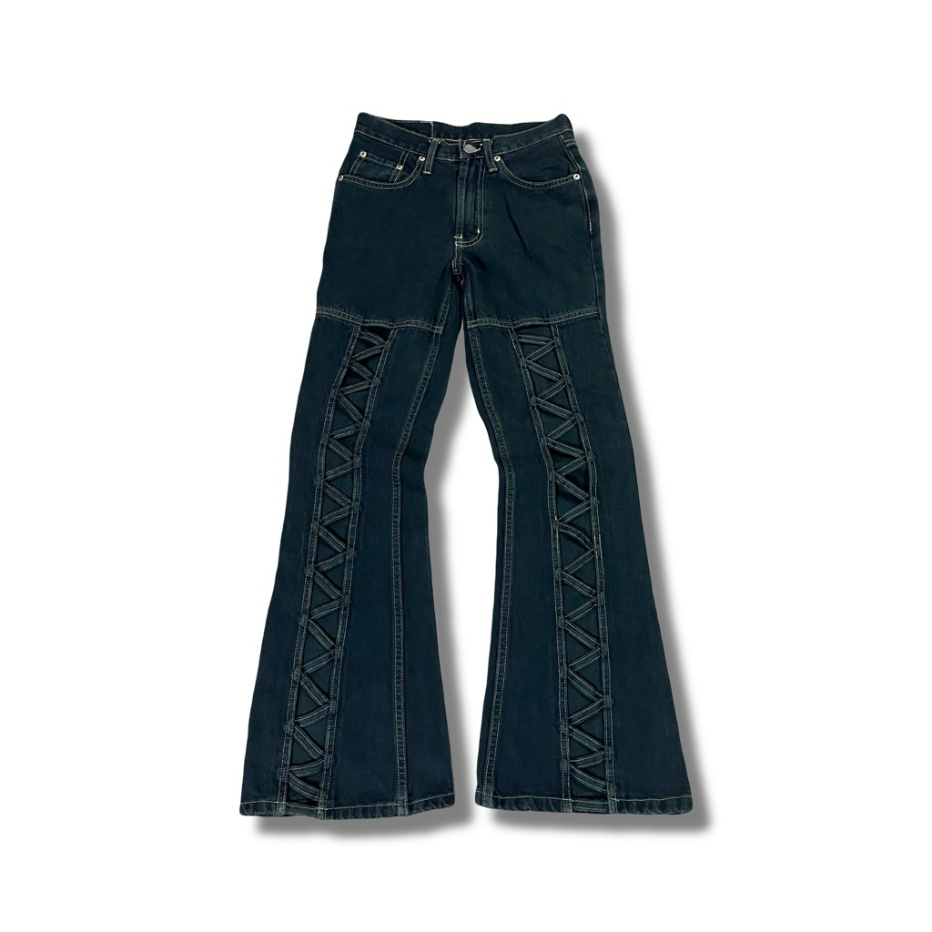 Gothic Lace-Up Flared Dark Denim Punk / Opium Style