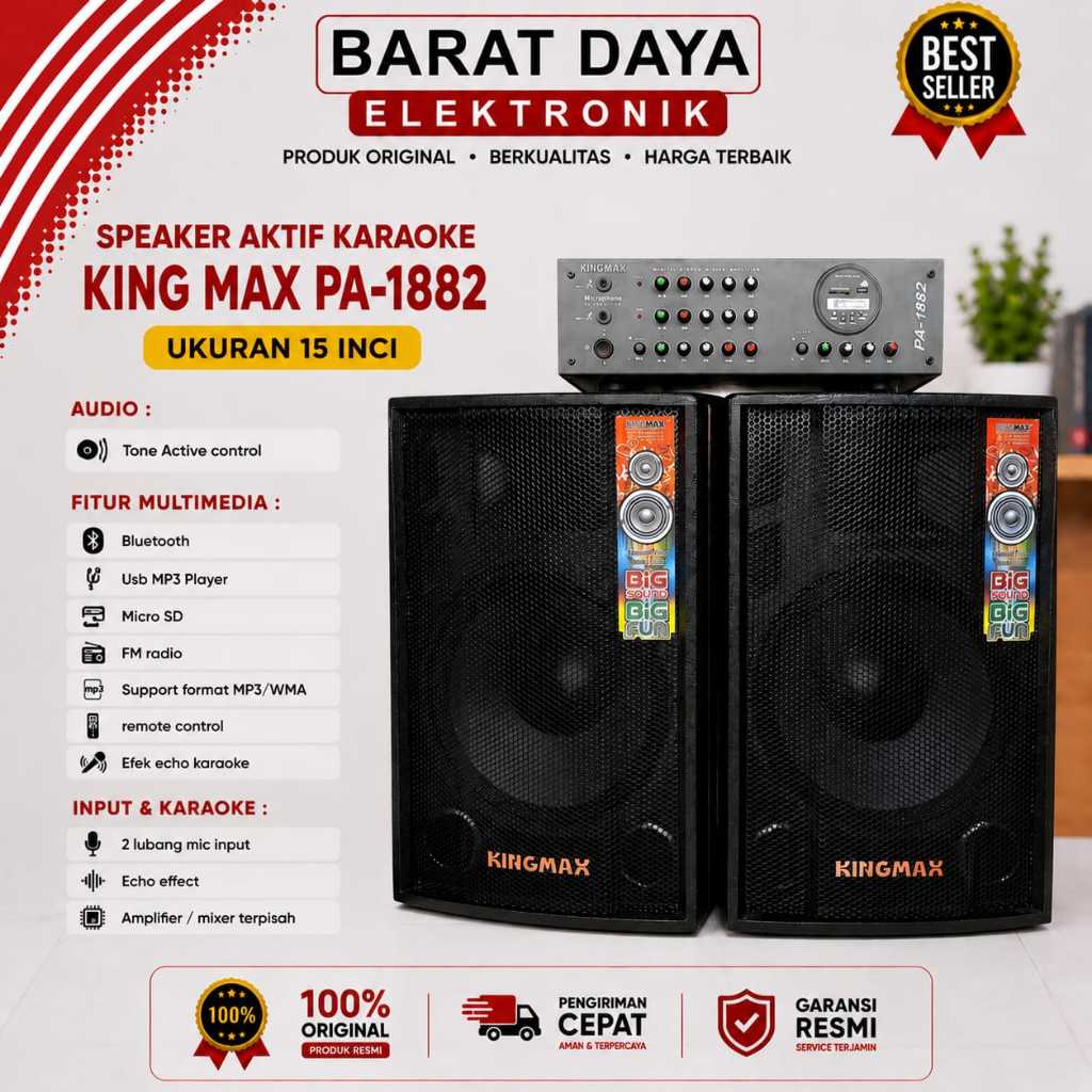 KING MAX SPEAKER KARAOKE BLUETOOTH PA 1882 PAKET KARAOKE (SPEAKER+MIXER)