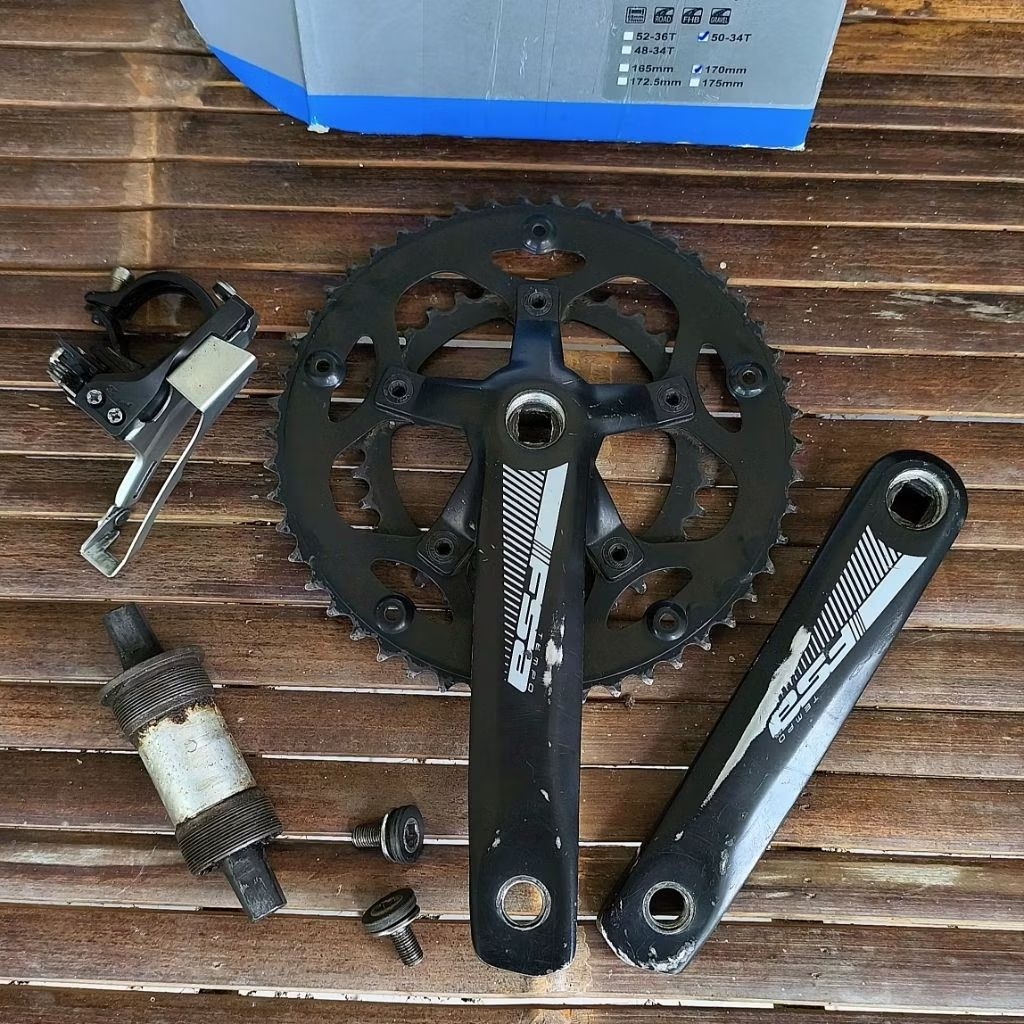 Sepaket Crank FSA Tempo 50/34t copotan Marin Nicasio dan FD Shimano Acera T3000 bonus bb Kotak