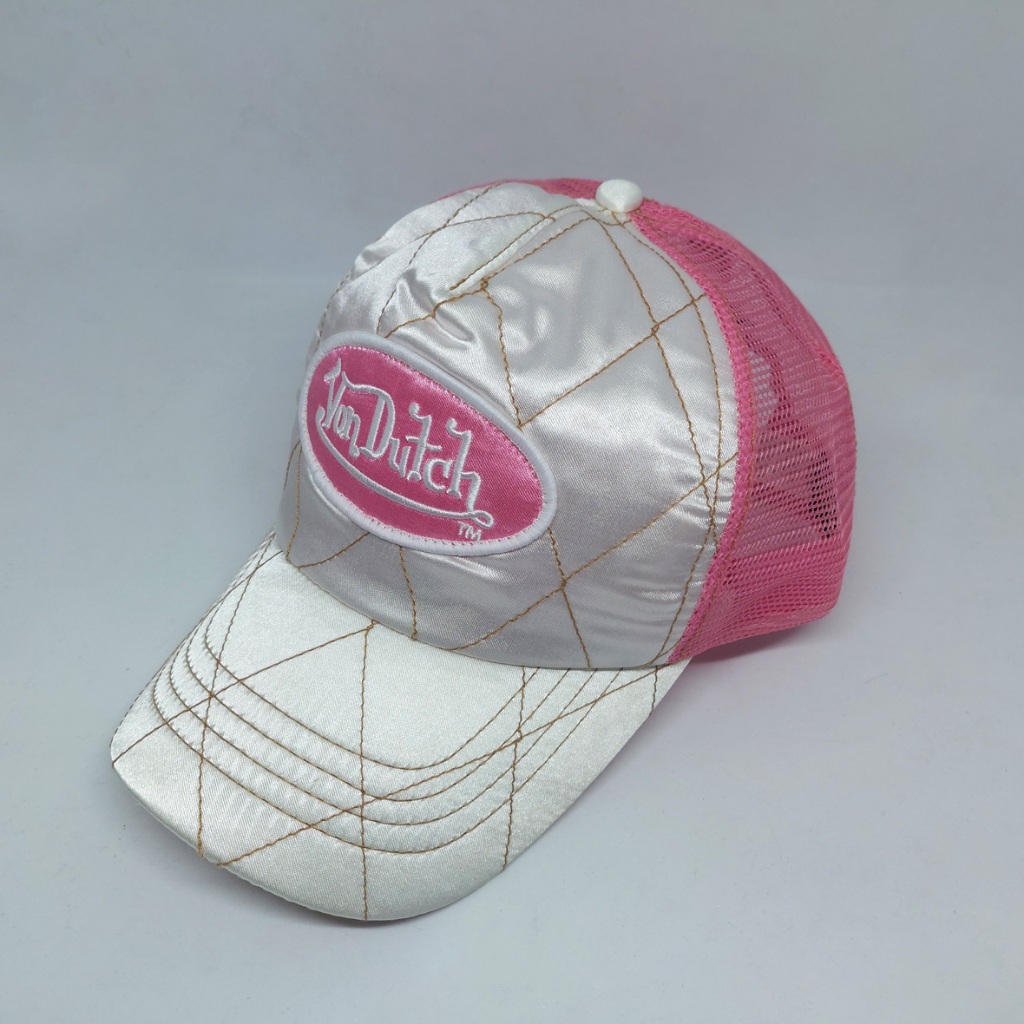 Von Dutch  Pink and White Satin Trucker Hat