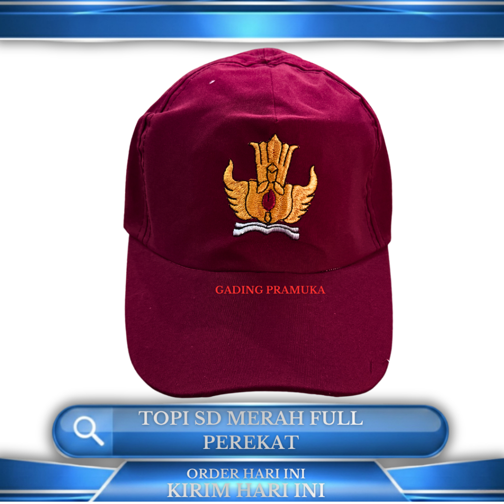 Topi SD Perekat Bordir | Topi Sekolah SD Merah  Full