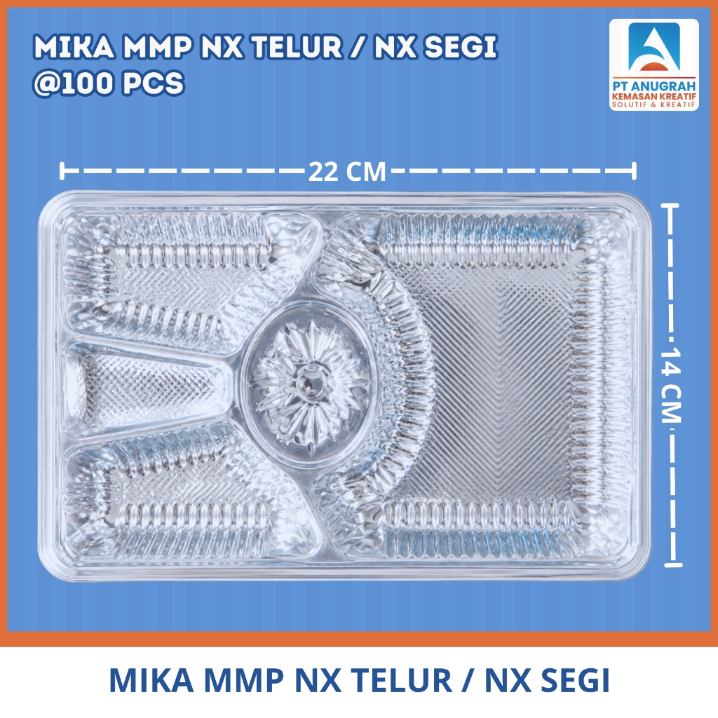 Mika Mmp Nx Telur / Nx Segi / Mika Lauk Persegi Panjang Sekat 5 (100 Pcs)