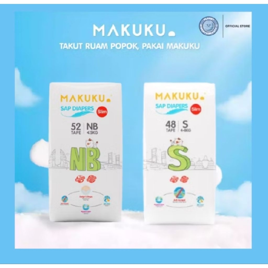 MAKUKU SAP Diapers Slim JUMBO  tipe Perekat (Nb 52, S48)