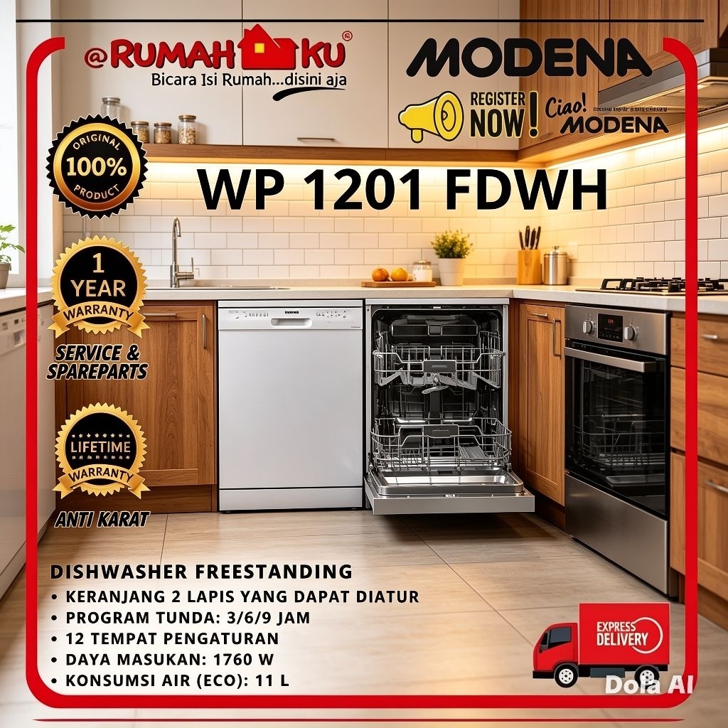 MODENA MESIN CUCI PIRING MODENA WP 1201 FDWH DISWASHER /wp1201fdwh