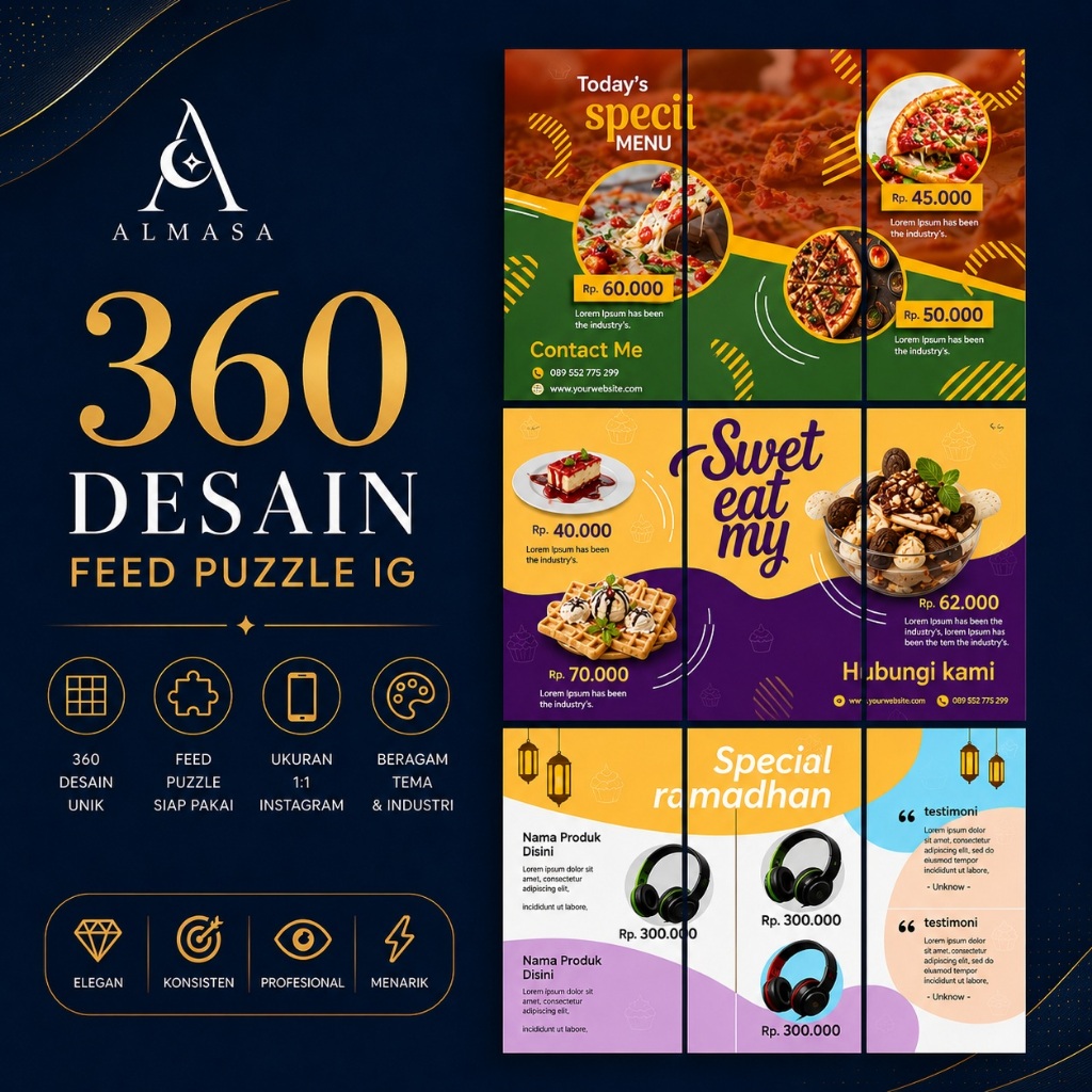360 Template Design Puzzle Feed Instagram Power Point PPT