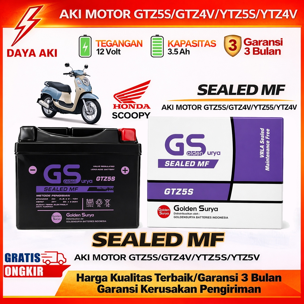 Aki Motor GTZ5S Honda Scoopy Aki Kering Accu Kering MF