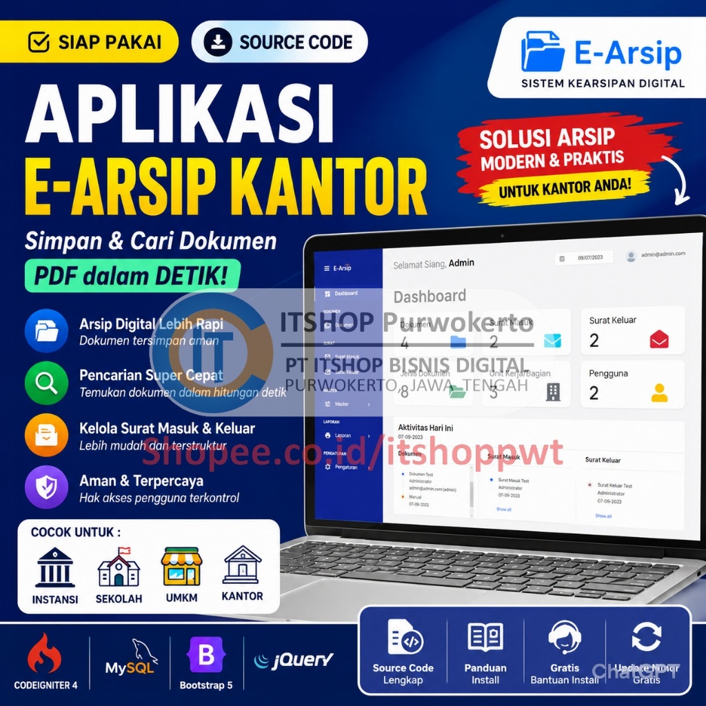 Source Code Aplikasi Web E-Arsip Dokumen PDF Codeigniter 4 MySQL