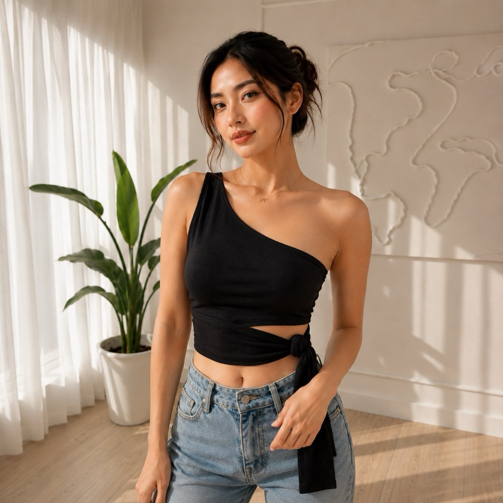 Adored - Bora Korean Crop Top One Shoulder 010