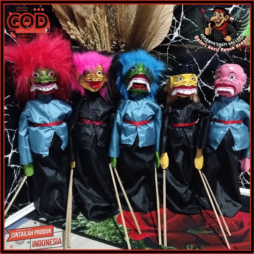 Wayang Golek Kawanan Buta 35-40cm | Buta Calawak, Ungklek, Eulel, Budeg & Botak Handmade
