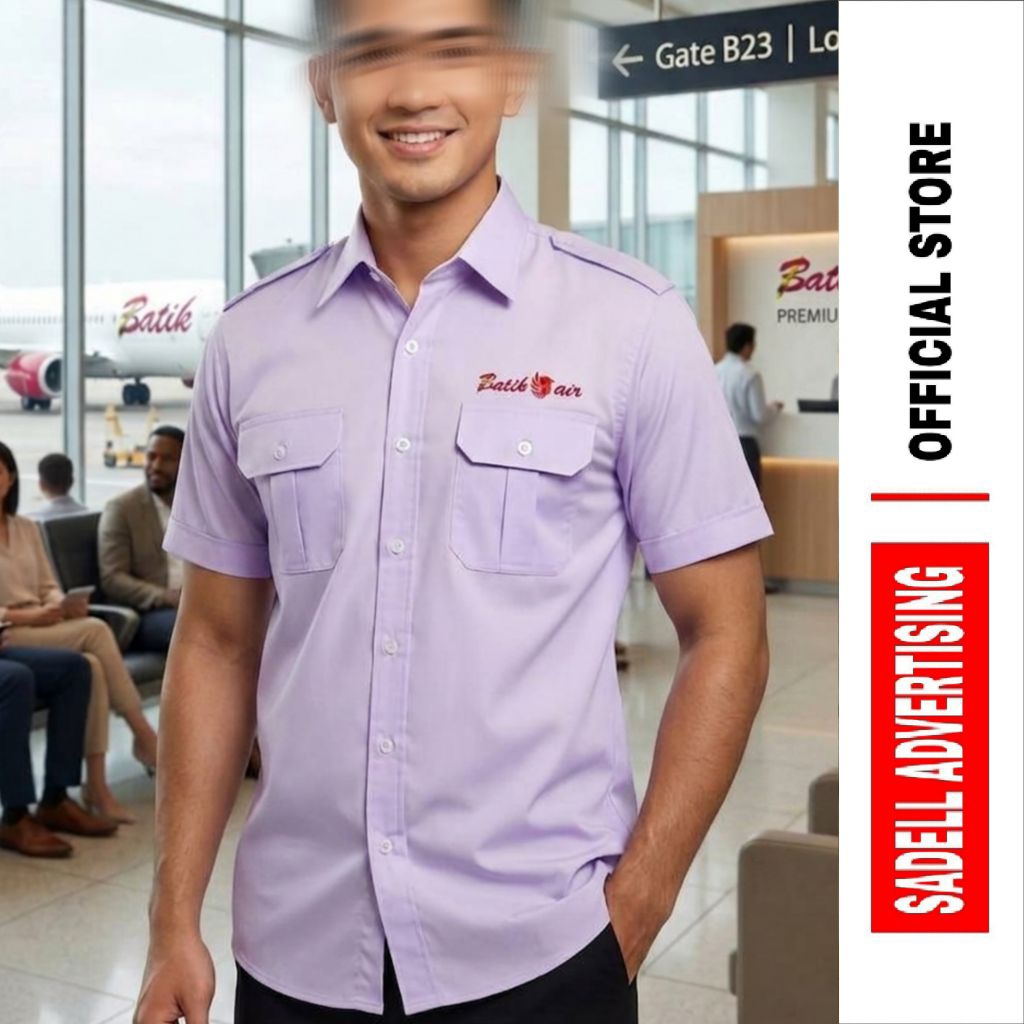 BATIK AIR Kemeja BATIK AIR Seragam Batik Air Baju Batik Air Putih PDH Lengan Pendek Pria Bordir