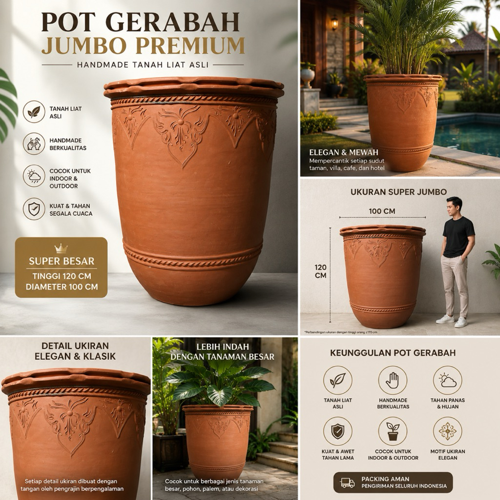 Pot Gerabah Jumbo Besar Tanah Liat Dekorasi Hotel Resto