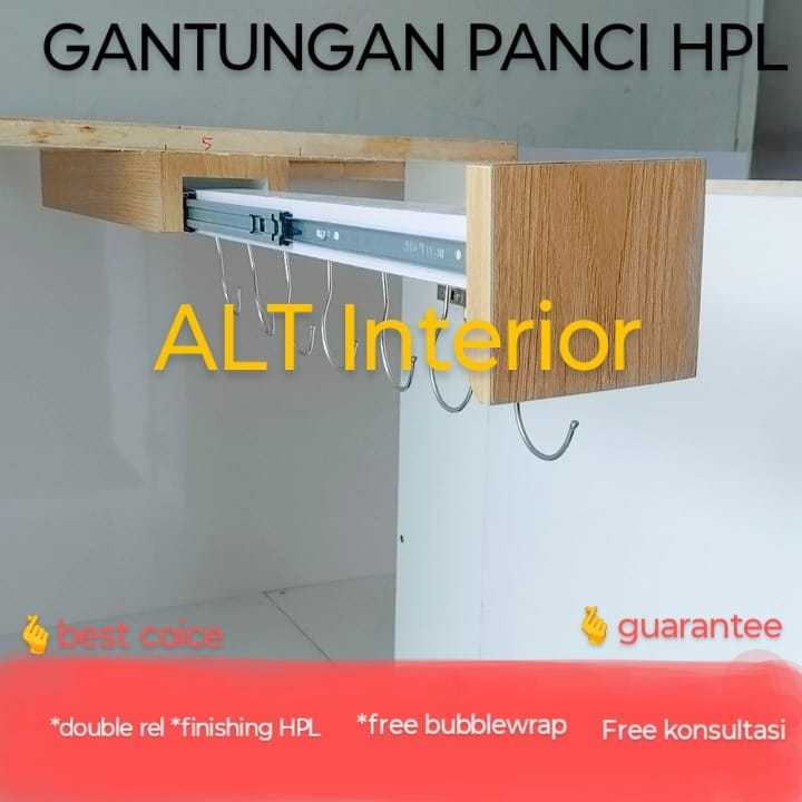 Gantungan Panci Dapur Mewah kuat double rel finishing HPL