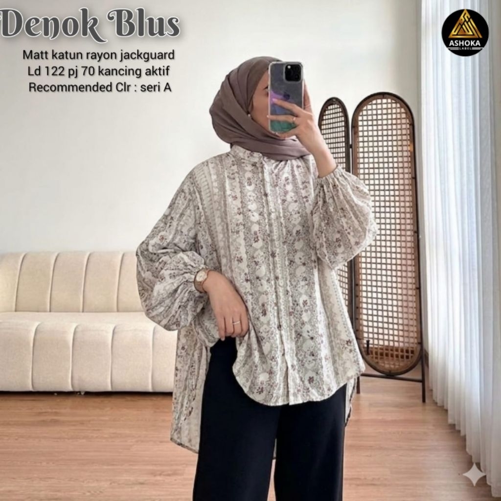 Denok Blus Katun Rayon Jacquard Premium / Kemeja Wanita Busui Jumbo