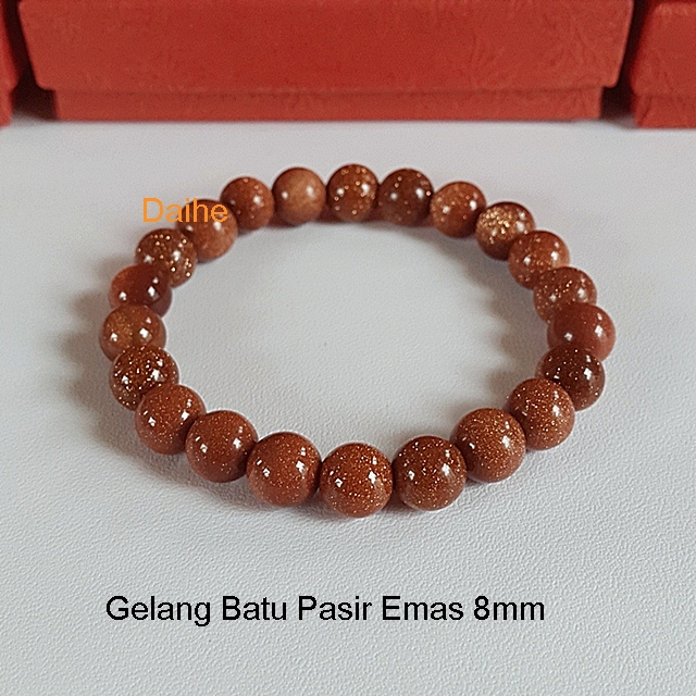 Gelang Batu Pasir Emas 8mm / Gelang Pria Gelang Wanita