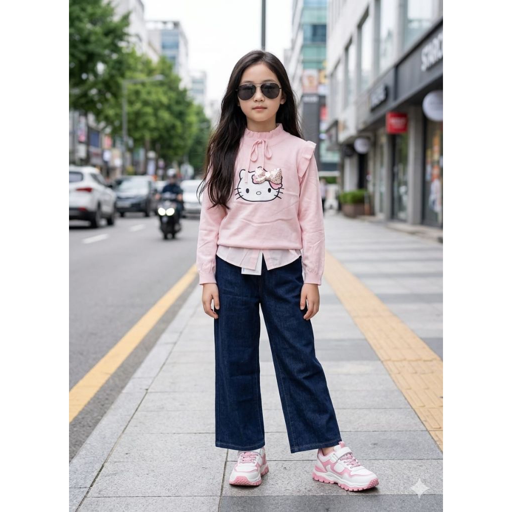 (COD) 7-11 Tahun Setelan 3 in 1 Hello Kitty // Baju anak Perempuan Luxury / Baju anak Import//Kado U