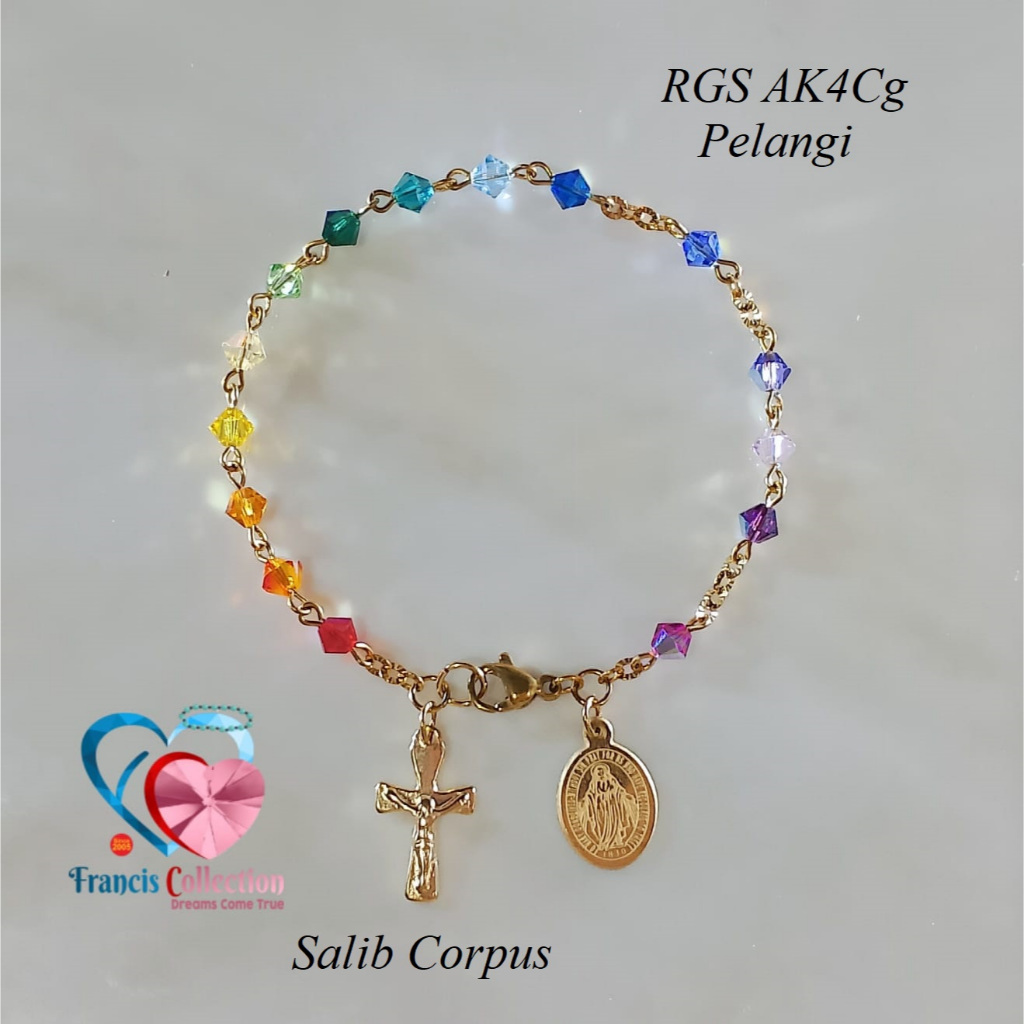 Francis Collection. RGS AK4Cg. Gelang Rosario Austrian Kristal Swaro asli. Model Bicone 4mm. Ikat St