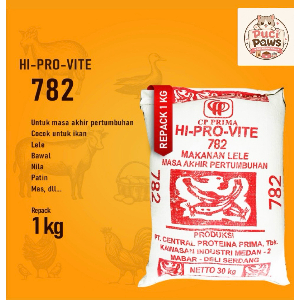 Pakan Lele 782 HI-PRO-VITE 1KG Pelet Lele Apung 2mm 3mm 4mm Original Cepat Besar Hemat Pakan