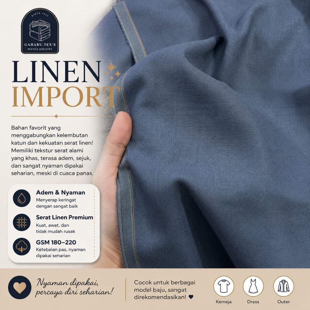 kain katun linen // linen polos // linen meteran // linen import