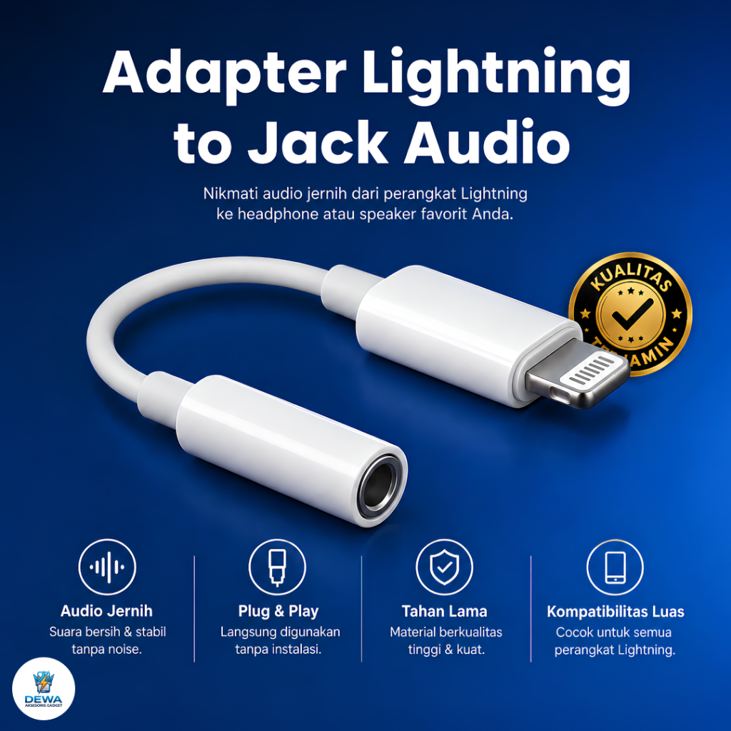 Adaptor Headset iPhone Lightning ke 3.5mm Jack (Support Panggilan / Open Mic)