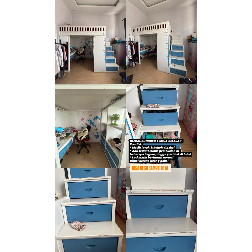 Bunk Bed + Meja Belajar & Lemari Multifungsi Minimalis