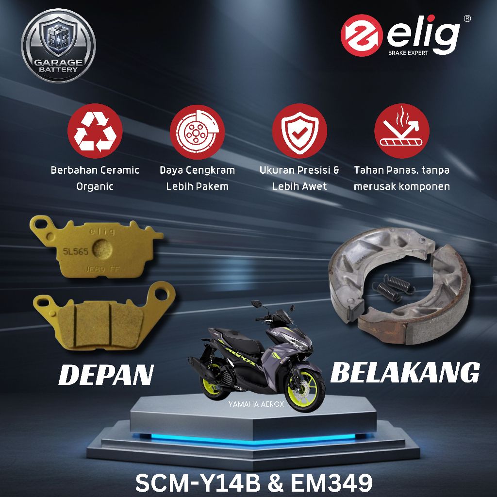 Elig Kampas Rem Yamaha Aerox SCM-Y14B & EM349 - Depan & Belakang