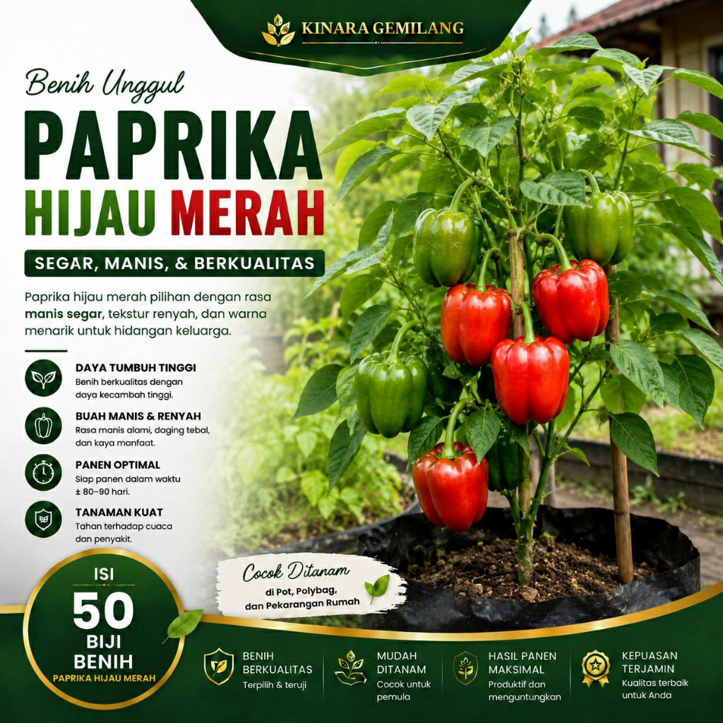 50 Biji Bibit Benih Paprika Merah Hijau Bibit Paprika Sweet Pepper Benih Cabai Paprika Besar Benih P