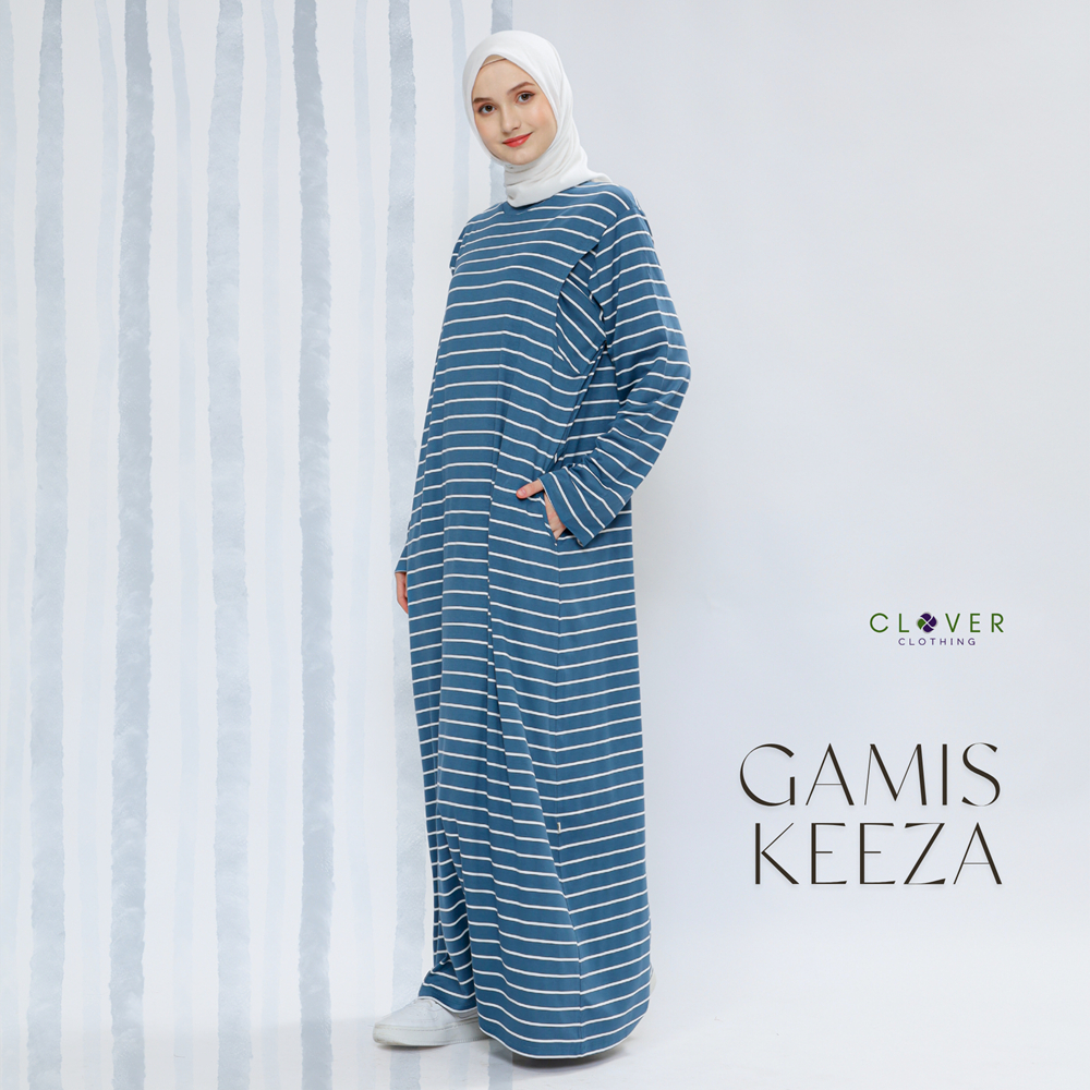 Clover Clothing Keeza Dress Gamis Wanita Spandex Rayon Salur Garis Garis Premium Adem