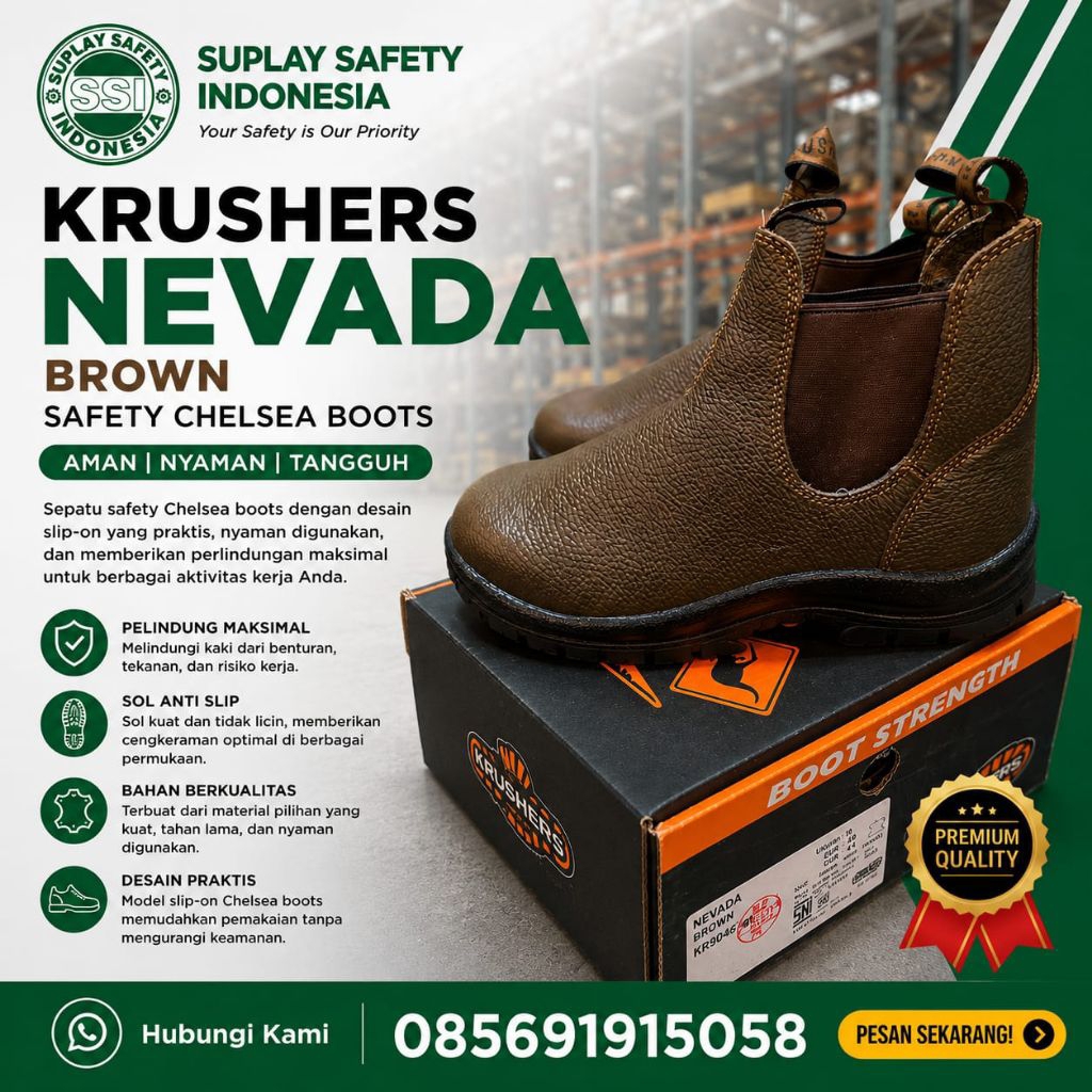SEPATU SAFETY KRUSHERS NEVADA BROWN - KRUSHERS - NEVADA WARNA COKELAT - SAFETY KRUSHERS