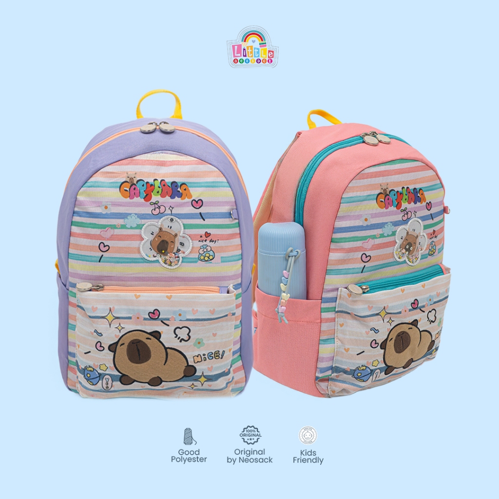 Little Neosack - CAPYBARA Casual Backpack, Tas Ransel Anak SD, Tas Sekolah Anak SD, Kids Backpack - 
