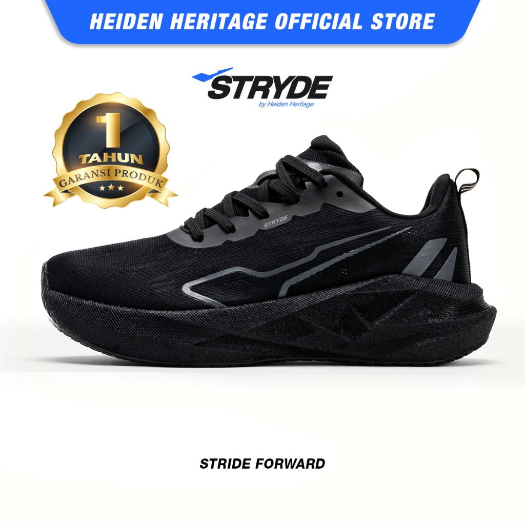 HEIDEN HERITAGE [HRTG] - STRYDE RIVAL - FULL BLACK - Sepatu Sport Running Sekolah Casual Style Lari 