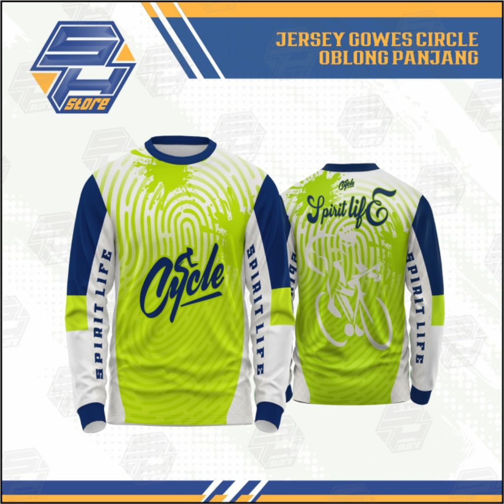 Jersey gowes Spirit Life Ride MTB DRI-FIT Lengan Panjang - Hijau Putih Biru / Jersey gowes / Baju go
